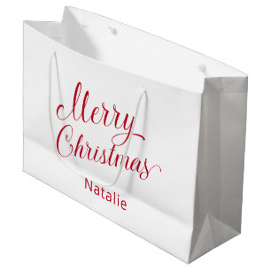 シンプルエレガントRed Script モダン Christmas ラージペーパーバッグ