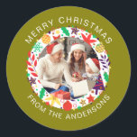 シンプルエレガントRound Christmas Photo Family name ラウンドシール<br><div class="desc">シンプルエレガントRound Christmas Photo Family name</div>