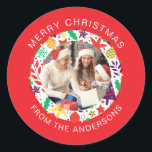 シンプルエレガントRound Christmas Photo Family name ラウンドシール<br><div class="desc">シンプルエレガントRound Christmas Photo Family name</div>