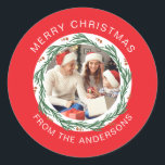 シンプルエレガントRound Christmas Photo Family name ラウンドシール<br><div class="desc">シンプルエレガントRound Christmas Photo Family name</div>