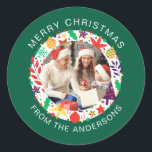 シンプルエレガントRound Christmas Photo Family name ラウンドシール<br><div class="desc">シンプルエレガントRound Christmas Photo Family name</div>