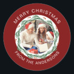 シンプルエレガントRound Christmas Photo Family name ラウンドシール<br><div class="desc">シンプルエレガントRound Christmas Photo Family name</div>