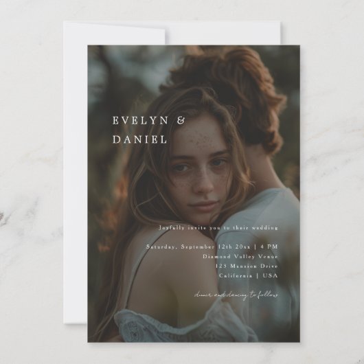 シンプルエレガントScriptのモダン結婚写真オーバーレイ 招待状 (裏面)