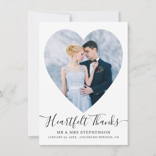 シンプルエレガントScriptハート2写真結婚の サンキューカード (正面)