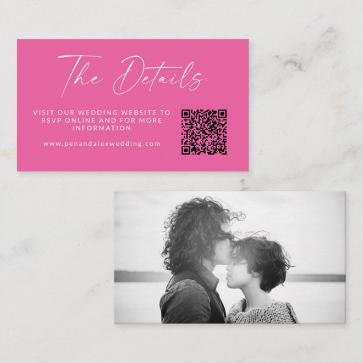 シンプルエレガントScriptホットピンク詳細結婚ズ エンクロージャーカード (正面/裏面)