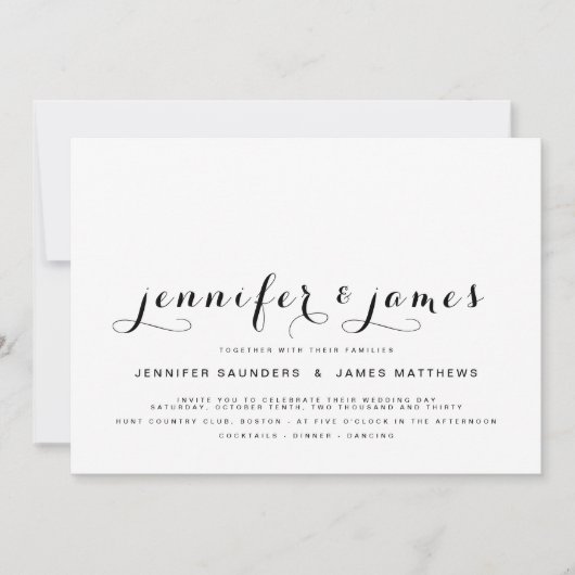 シンプルエレガントScript写真モダン結婚式の招待 招待状 (正面)