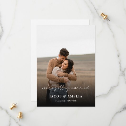 シンプルエレガントScript写真結婚の セーブザデート (正面/裏面インサイチュ)