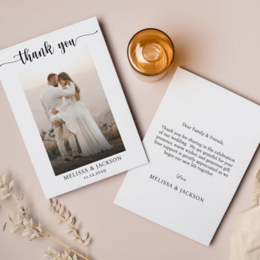 シンプルエレガントScript結婚の写真サンキューカード サンキューカード