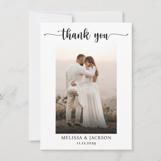 シンプルエレガントScript結婚の写真サンキューカード サンキューカード (正面)