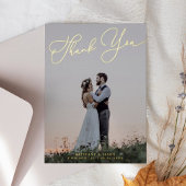 シンプルエレガントScript結婚の写真サンキューカード 箔招待状