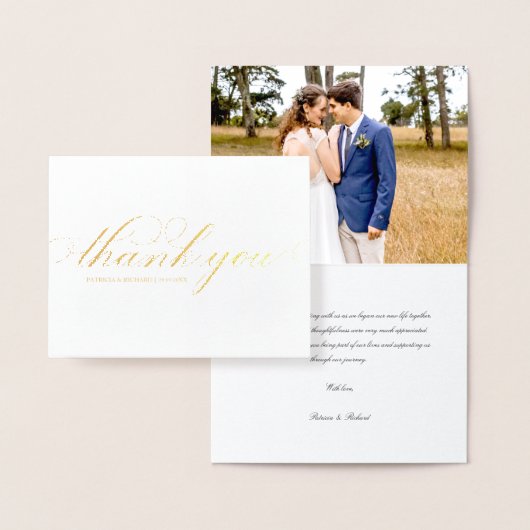 シンプルエレガントScript結婚's Thank You Photo 箔カード (ディスプレー)