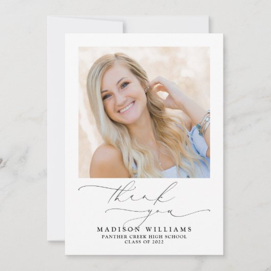 シンプルエレガントScript 2写真の卒業 サンキューカード (正面)