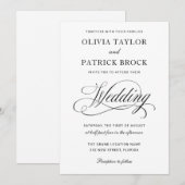 シンプルエレガントScript Black and White 結婚's 招待状 (正面/裏面)