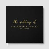 シンプルエレガントScript Black Gold Foil 結婚's ゲストブック (正面)