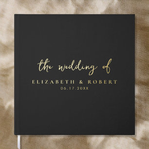 シンプルエレガントScript Black Gold Foil 結婚's ゲストブック