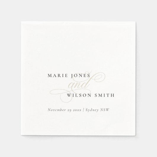シンプルエレガントScript Black & White 結婚's スタンダードカクテルナプキン (正面)