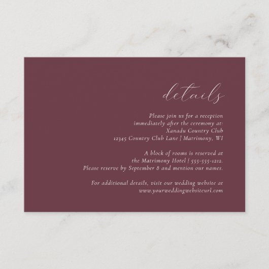 シンプルエレガントScript Burgundyの結婚詳細 エンクロージャーカード (正面)