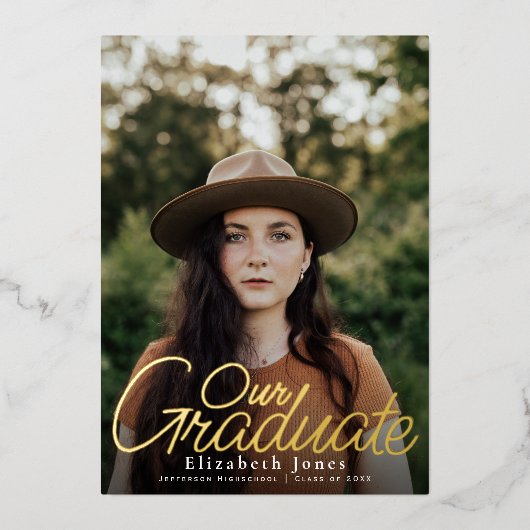 シンプルエレガントScript Graduation Photofoil 箔招待状 (正面)