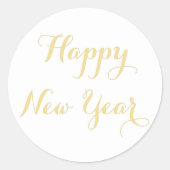 シンプルエレガントScript Happy New Year金ゴールド白 ラウンドシール (正面)