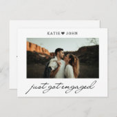 シンプルエレガントScript Just得 Photo婚約した 案内ポストカード (正面/裏面)