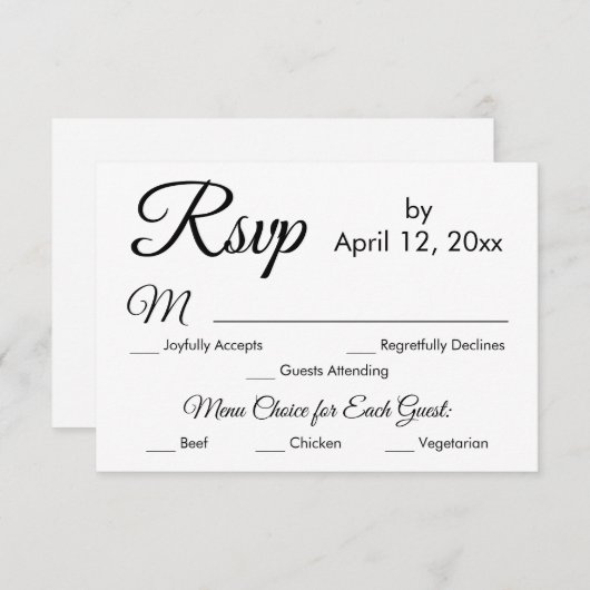 シンプルエレガントScript Menu Choice Wedding RSVP (正面/裏面)