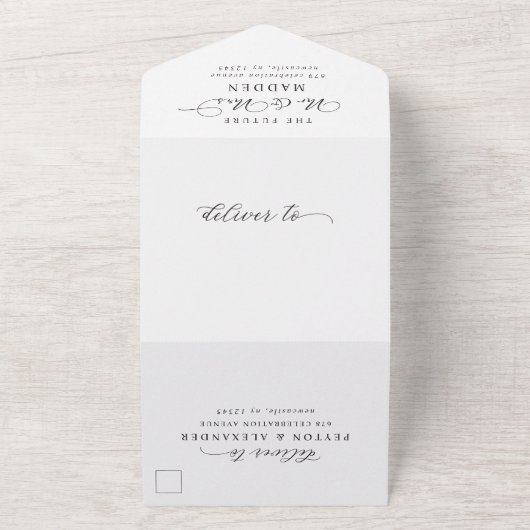 シンプルエレガントScript Minimalist写真結婚の オールインワン招待状 (外側)