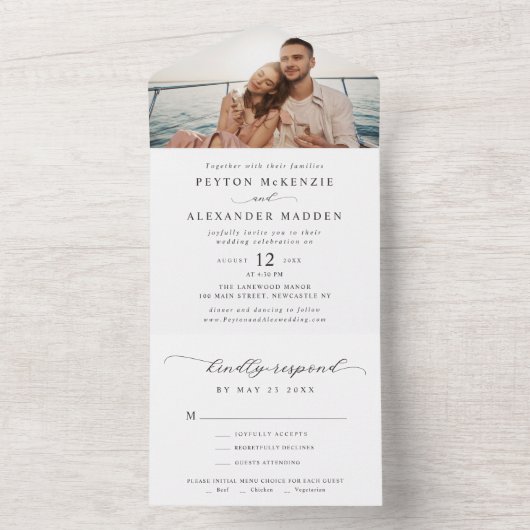 シンプルエレガントScript Minimalist写真結婚の オールインワン招待状 (内側)