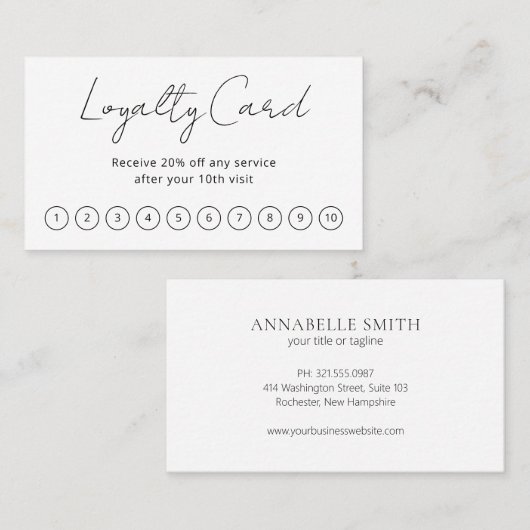 シンプルエレガントScript Minimalist モダン ロイヤリティカード (正面/裏面)