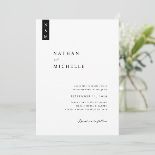 シンプルエレガントScript Minimalist Monogram結婚の 招待状 (スタンド正面)
