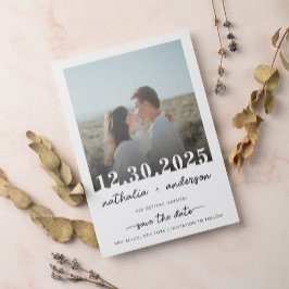 シンプルエレガントScript Photo日付を保存結婚する マグネット招待状