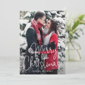 シンプルエレガントScript Photo モダン Christmas シーズンカード (スタンド正面)