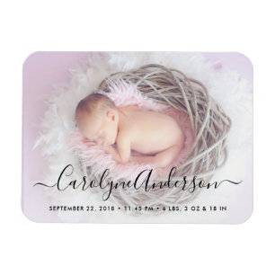 シンプルエレガントScript Photo Birth Announcement マグネット