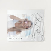 シンプルエレガントScript Photo Graduation Party タペストリー (正面(横))