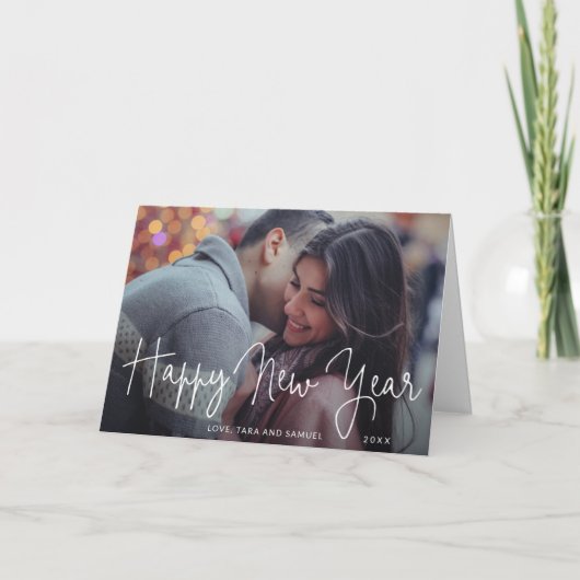 シンプルエレガントScript Photo Happy Newyear シーズンカード (正面)