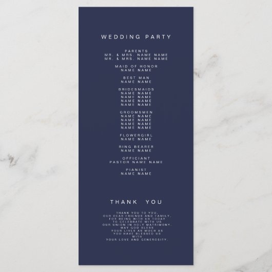 シンプルエレガントScript Photo Navy Blue 結婚's プログラム (裏面)