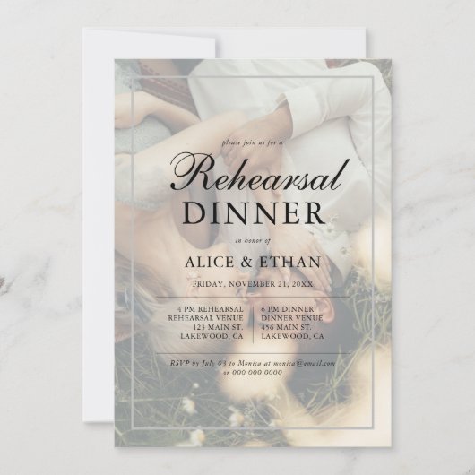 シンプルエレガントScript Photo Reharsal Dinner 招待状 (正面)