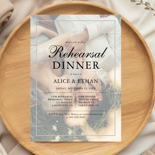 シンプルエレガントScript Photo Reharsal Dinner 招待状