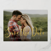 シンプルエレガントscript photo save date 箔招待状 (正面)