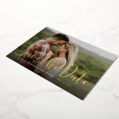 シンプルエレガントscript photo save date 箔招待状 (回転した状態)