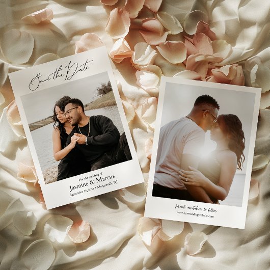 シンプルエレガントScript Photo Wedding日付の保存 招待状