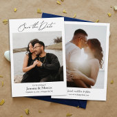 シンプルエレガントScript Photo Wedding日付の保存 招待状