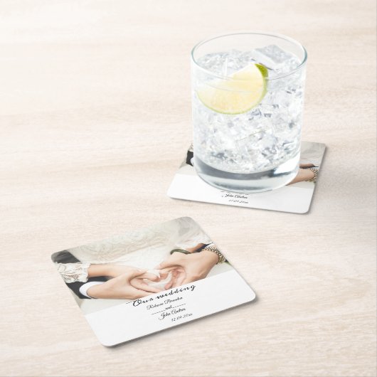 シンプルエレガントScript Photo Weding Party スクエアペーパーコースター (インサイチュ)