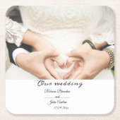 シンプルエレガントScript Photo Weding Party スクエアペーパーコースター (正面)