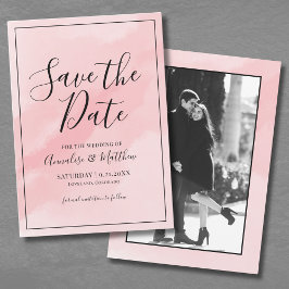 シンプルエレガントScript Pink Wedding Save The Date 招待状