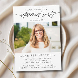 シンプルエレガントScript Retirementパーティー写真 招待状