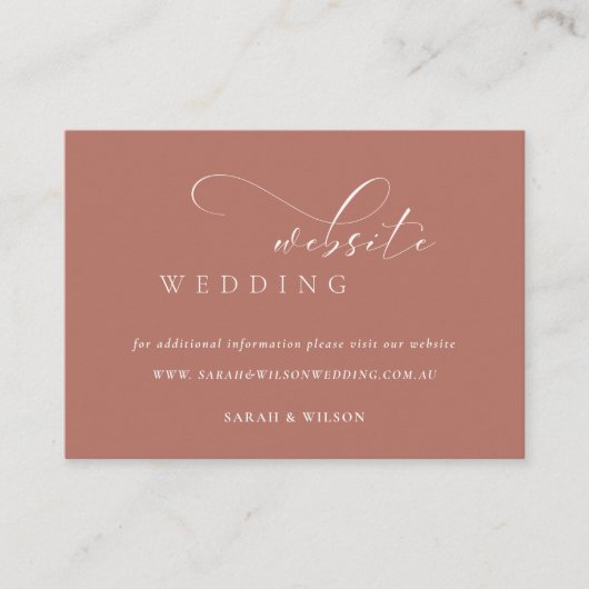 シンプルエレガントScript Terracottaの結婚ウェブサイト エンクロージャーカード (正面)