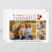 シンプルエレガントScript thanksgiving家族3写真 シーズンカード (正面/裏面)