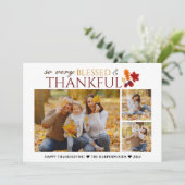 シンプルエレガントScript thanksgiving家族3写真 シーズンカード (スタンド正面)