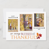 シンプルエレガントScript thanksgiving家族3写真 シーズンカード (正面)