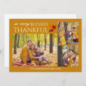 シンプルエレガントScript thanksgiving家族3写真 シーズンカード (正面/裏面)